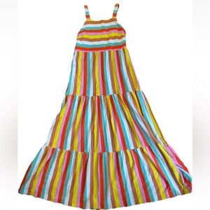 J. Crew Tiered Maxi Dress Sz XS Rainbow Stripe Sundress Cotton Full Length